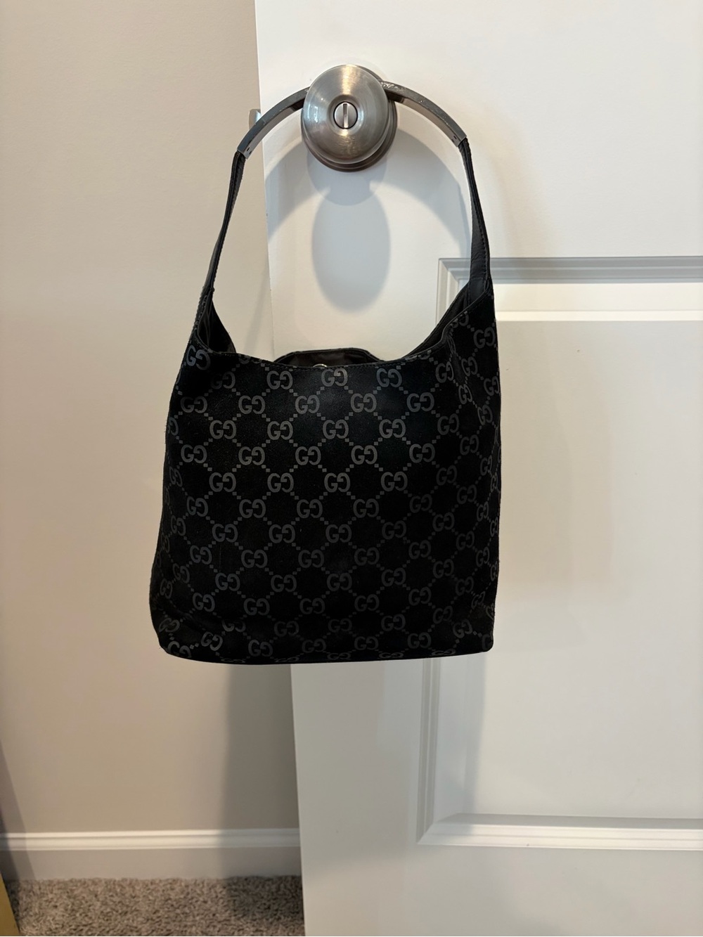 Authentic Vintage Gucci Monogram Suede Hobo Bag